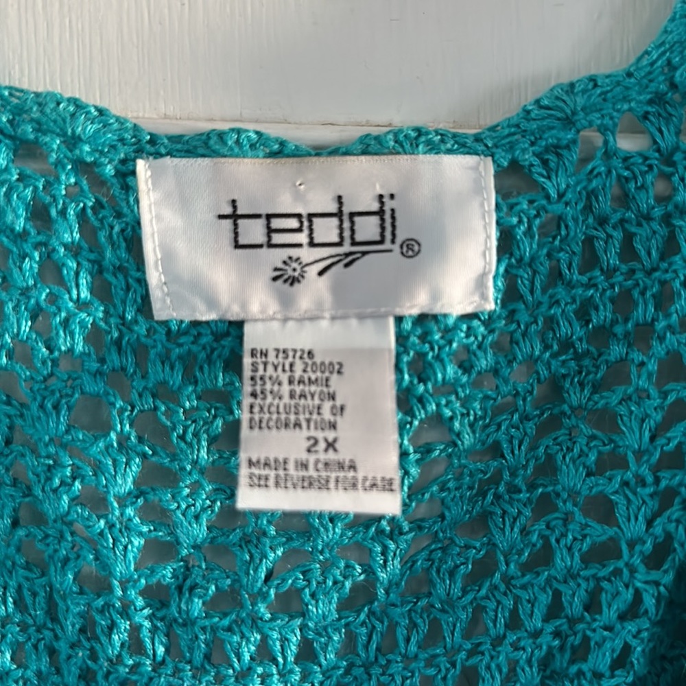 Blue Crochet Short Sleeve Sweater - Picture 4 of 5